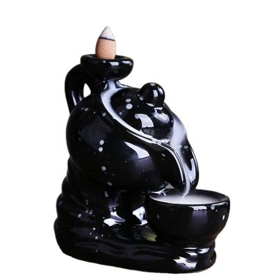 China Creative Incense Chinese Black Ceramic Teapot Ornaments Sight Smoke Pot Tea Room Aromatherapy Backflow Censer Retro for sale