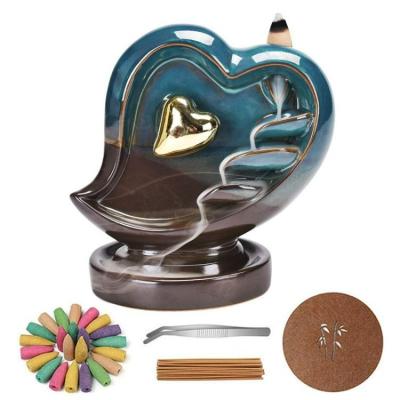 China Chinese Style Buddha Incense Censer Backflow Incense Cones Holder Ceramic Waterfall New for sale