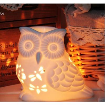 China White Owl Shaped Porcelain Incense Ceramic Oil Burner Essential Oil Lamp Aromatherapy Furnace Wax Censer Heater Chinese Cast Iron for sale