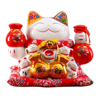 China China Porcelain Big Size Big Wealth Hand Waving Business Ornament Ceramic Fortune Lucky Cat for sale