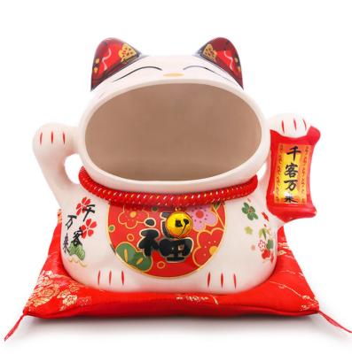 China Fortune Japanese Ceramic Mouth Holder Candy Gift Japan Porcelain Figurine 23cm Lucky Cat Maneki Neko for sale