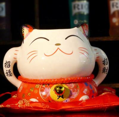 China Mouth Maneki Neko Lucky Cat Cute Cat Japan Porcelain Big Luck Wholesale Cat Figurine Attract Wealth And Mouth for sale