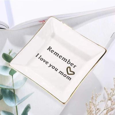 China Fashionable Nordic Gold Rim Small Square Gift Thanksgiving Day Tray Home Decoration Home Factory Jewelry Ceramic Dish for sale