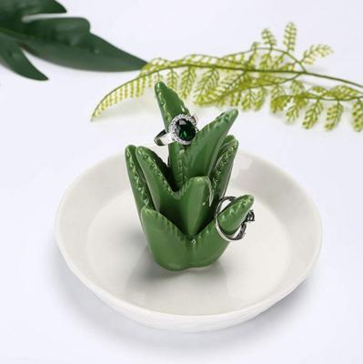 China New fashionable ceramic aloe jewelry dish ring placing jewelry tray foreign trade decoration creative display stand for sale