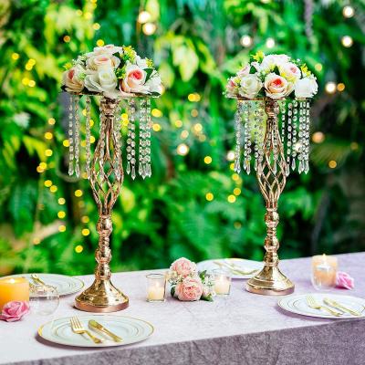 China HC-WC5 Wedding High Top Gold Party Table Decoration Modern Crystal Flower Base Centerpiece Stands For Wedding Event for sale