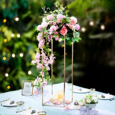 China Wedding Table Decoration Gold Event Rectangle HC-WC4 Tall Metal Vases For Wedding Centerpieces for sale