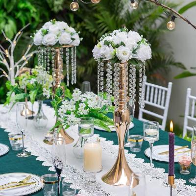 China HC-WC2 Wedding Metal Event Decoration Vase Flower Stand Holders Chandelier Gold Crystal Centerpieces For Wedding Table for sale