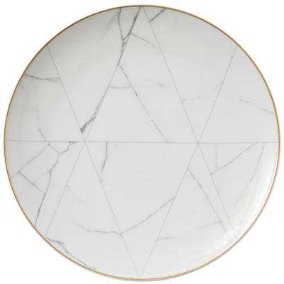 China Sustainable Nordic Simple Creative Wedding Bone China Hotel White Dinner Plate With Marble Pattern And Gold Boarder for sale