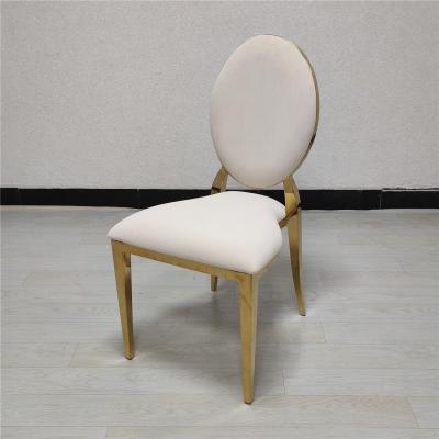 China HC-SS26-12 Hotel Modern Stainless Steel Modern Decor Gold Rim Cream Padded Wedding Chairs for sale