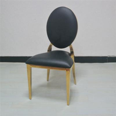 China Wholesale HC-SS26-11Gold Rim Promotion Design Vinyl Cushion Modern Black Stackable Event Decor Wedding Chairs for sale