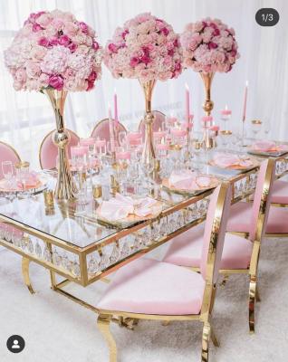 China YC-ST98 Rectangle Convertible Tempered Mirror Glass Event Decor Luxury Gold Crystal Stainless Steel Wedding Tables for sale