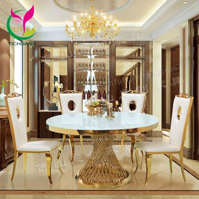 China YC-ST28-1 Gold Stainless Steel Event Decoration Hotel Banquet Wedding Convertible Low Round Tables for sale