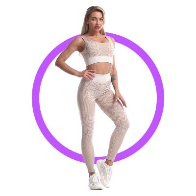 China Wholesale Breathable Yoga Equipment For Women Workout Seamless Gym High Waist 2 Pieces Snake Print Leggings With Sports Bra Set for sale