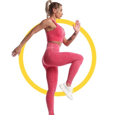 China Autumn Women Breathable Yoga Gym Activewear Seamless Set 2 Piece Workout Sports Equipment Bra Leggings for sale