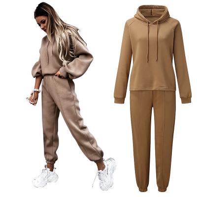 China 2021 Wholesale Women's Casual Sportswear Autumn Pullovers Sweatshirt Sweatpants Solid Long Sleeve Hoodie Suit 2 Pcs Breathable Casual Sets for sale