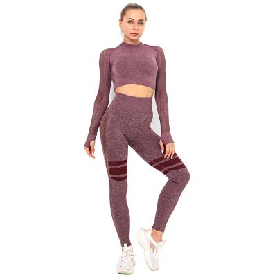 China New Breathable Workout Sets Women 2 Piece Yoga Fitness Clothes Tops Seamless Sportswear Waist Workout Exercise Legging Crop Top Gym Clothes for sale