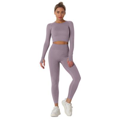 China Breathable 2021 Womens Workout Set 2 Piece Tracksuit Seamless High Waist Leggings Crop Yoga Activewear Top Lift Up Fitness Suite Tights for sale