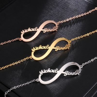 China Environmental Friendly DIY Real 18K Stainless Steel Name Necklace Bracelet Stud Earrings Infinity Symbol Set Gold Plating Jewelry Set for sale