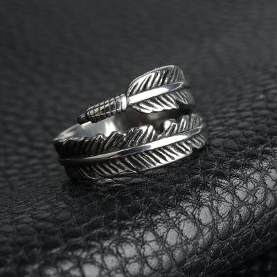 China Retro Fashion S925 CLASSIC Silver Fashion Feather Birthday Gift Rings Korean Tail Ring For Woman for sale