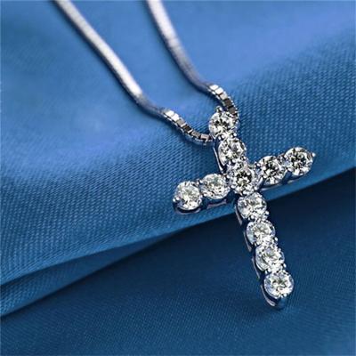 China New hot cute pendant women pose necklaces zirconia jewelry delicacy 925 Sterling Silver Cross Necklace for women for sale