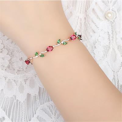 China Vintage simple red fruit green leaves stud bracelet crystal female fashion Korean version of the small fresh girlfriends bracelet for sale