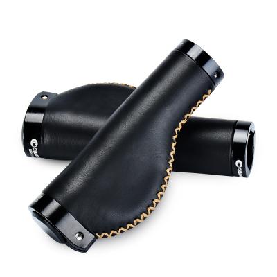 China New Black Champkey BMX Comfort Design Bicycle Genuine Leather Ergonomic Handlebar Grips Cycling Grip for sale