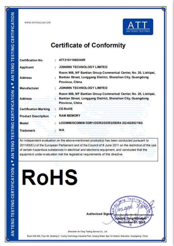 RoHS - Shenzhen Joinwin Technology Co., Ltd.