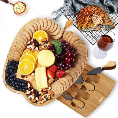 China Customized Viable Fruit Shaped Bamboo Cheese Board Including Kitchen Dining Suitable Knives for sale