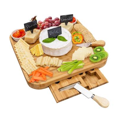 China Sustainable Bamboo Cheese Board and Knife Set Bamboo Charcuterie Board Set Wine Meat Cheese Platter Unique Housewarming Gift for Women for sale