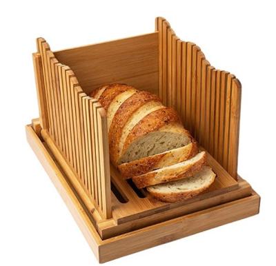 China Sustainable Bamboo Bread Slicer Foldable Wooden Bread Slicer with Adjustable Slicing Guide 3 Slicer Sizes for Homemade Bread Cakes Bagels for sale