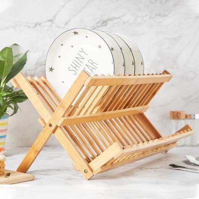 China Sustainable 2 Tiers Stand Bamboo Folding Dish Drying Rack Dish Sponge Rack Kitchen Drain Rack For Kitchen Storage for sale