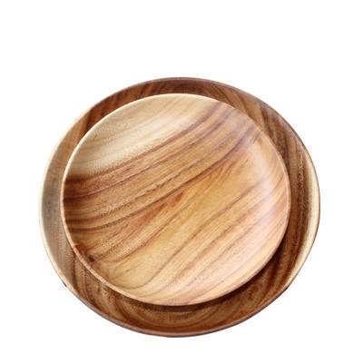 China Sustainable Wholesale Bamboo Round Tray Hotel Household Wooden Dish Fruit Cake Dish for sale