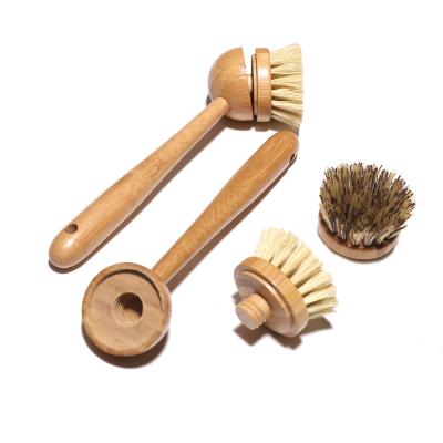 China Wholesale Custom Eco - Friendly Stocked Coconut Tree Handle Wooden Dish Along Pans Pot Brush for sale