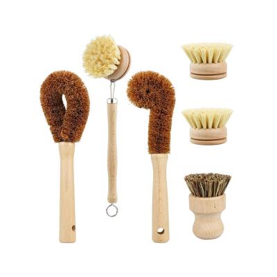 China Hot Amazon Sale Kitchen Long Handle Sisal Bamboo Beech Dish Pot Brush Kitchen Stocked Wood Scrub Brushes for sale