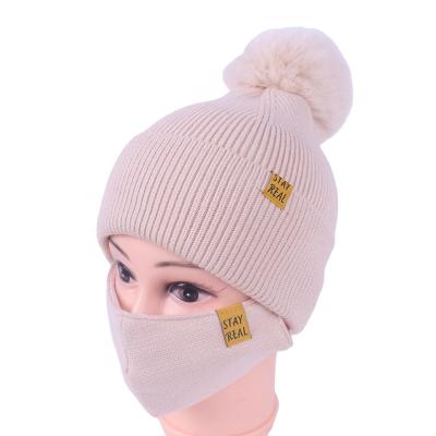 China Wholesale Winter COMMON Beanie Hat Knitted Custom Women Beanie Scarf Set Fabric Mask with Pom Pom for sale