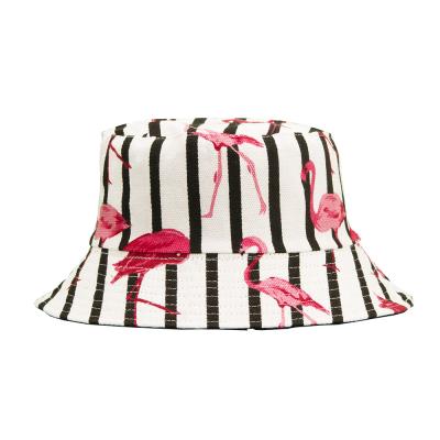 China Breathable Comfort Flamingos Printed Reversible Bilateral Wear Bucket Hat Fisherman Hat Cotton Cotton Kufi Hat for sale