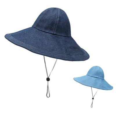 China Large Plush Eaves Hat Beach 6 Panel Denim Bucket Hats For Women for sale