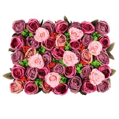 China Any combination Amazon Silk Peony Rose Pink Artificial Flower Wall Panel Backdrop Wedding Decoration for sale