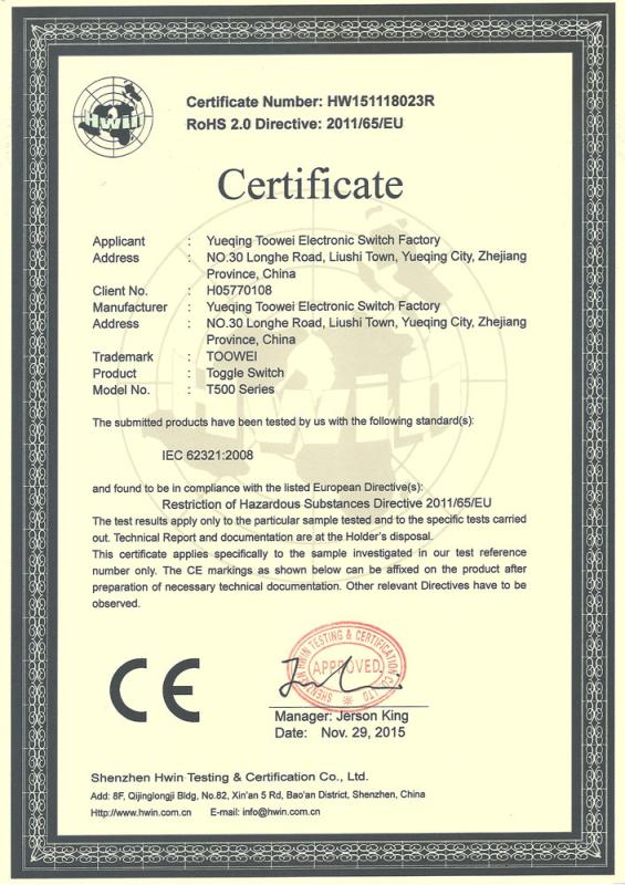 CE - Yueqing Toowei Electronic Switch Manufacturer