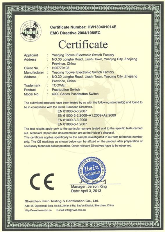 CE - Yueqing Toowei Electronic Switch Manufacturer