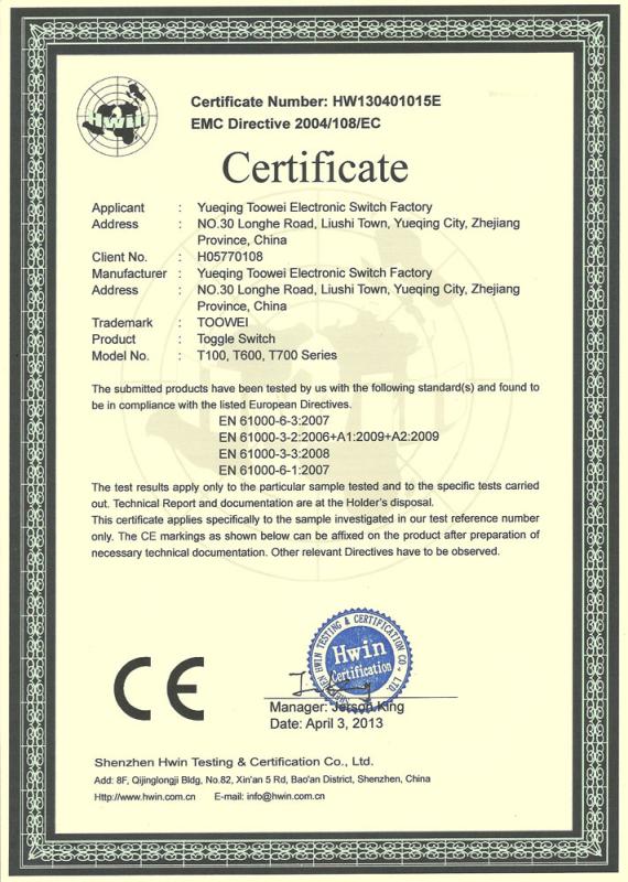 CE - Yueqing Toowei Electronic Switch Manufacturer