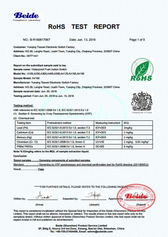 RoHS - Yueqing Toowei Electronic Switch Manufacturer