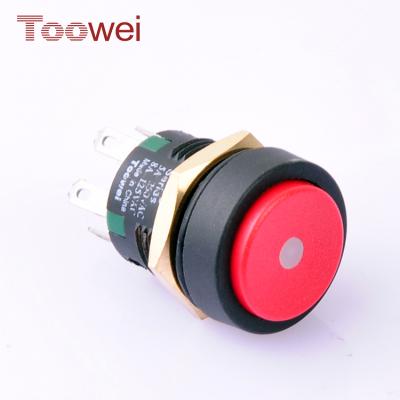 China Toowei Momentary Switch Top Plastic 16mm Round Nylon DPDT Push Button With LED for sale