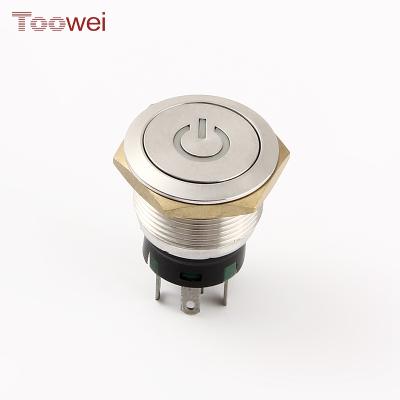 China 19mm Self-Latching/Momentary Latching LED Light Stainless Steel Illuminated Push Button Switch with Power Symbol for sale