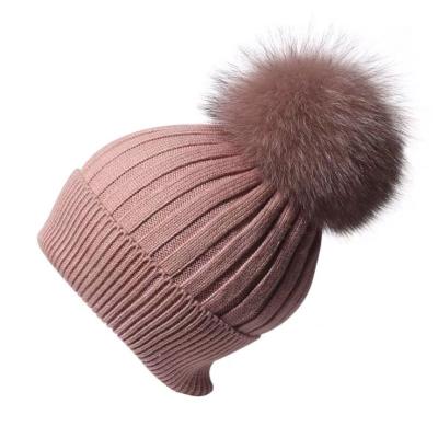 China breathable & New Fashion Waterproof Custom Women's Natural Rabbit Fur Pompom Ball Beanies Hats With Fox Fur Ball for sale