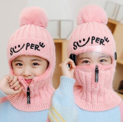 China breathable & Fashion Solid Color Winter Face Protection Girl Waterproof Windproof Warm Velvet Knitted Hat for sale