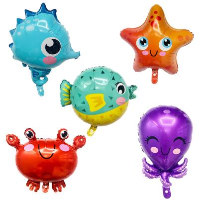 China Decoration Ocean Theme Kids Birthday Party Decorations Star Fish Octopus Dolphin Crab Foil Balloons 5 Pieces/Set for sale