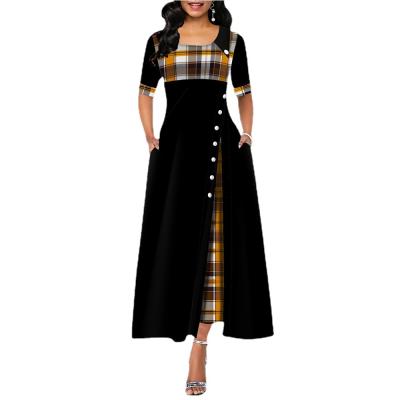 China 2022 New Women Round Neck Resonated Mid-sleeve Anti-Static Checked Irregular Long Dress Luxury Evening Dresses for sale