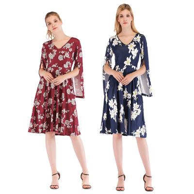 China Anti-static spring and the new summer personality length sheath long V collar women's dress printing dress party dress the new for sale