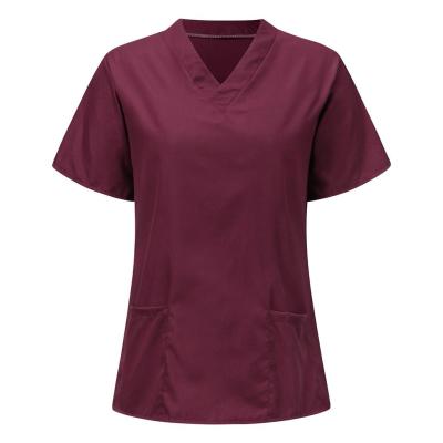 China New Hospital Solid Color Pocket V-Collar Nursing Uniform Clothing Women Nurse for sale